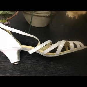 White patent dance shoes